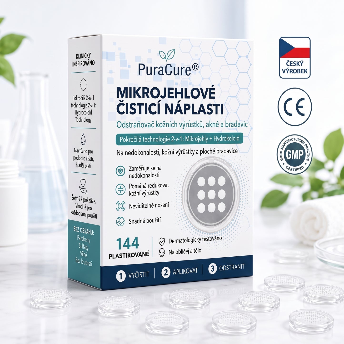 ✨✨PuraCure® 2v1 mikrojehličková a hydrogelová náplast🍀 | Pomáhá odstranit vystouplá znaménka, akné, ploché bradavice a kožní výrůstky | Pomáhá zlepšit vzhled vrásek, jizev a nedokonalostí pleti | Neviditelné náplasti na obličej i tělo